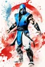 Placeholder: Sub Zero from Mortal Kombat, ink artistic conception, with typography elements, abstract, complementary colors, simplicity, Chinese painting, white background, 8k,