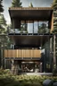 Placeholder: Medium sized, modern house in the woods made from shipping containers, photorealistic