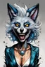 Placeholder: highly detailed full color, caricature concept illustration of a seductive female Silver Fox Blues singer , maximalist, sharp focus, highest resolution, in the styles of Ralph Steadman, Alex Pardee, Denis Forkas , and Masahiro Ito, boldly inked, 8k, coarse, gritty textures