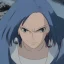 Placeholder: crystal blue eyes, and dark pink hair, teardrop shaped eyebrows, woman, angry expression, anime style, pointy ears