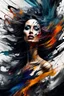 Placeholder: Abstract digital image about a beautiful woman and her chaotic life, chaos, stormy, explosive, weird but exceptional art, thick paint strokes, dark colours, realistic