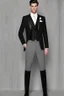 Placeholder: Men's wedding suit black full sleeves tight and short Photorealistic