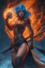 Placeholder: The female Shadow of Death using the staff of destruction. sexy. blue fire and orange smoke. fantasy art, Cinematic lighting, Volumetric,, lighting, Epic color composition, the hole naked truth, octane render, Mark Brooks and Dan Mumford, comic book art,