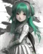 Placeholder: Detailed anime child girl, green hair, black and green dragon scale armour, intricate details, full body portrait, keep head in frame, slight smile, black Japanese motif, concept art, highly detailed, digital painting, concept art, sharp focus, illustration, art by Yoji Shinkawa, WLOP and greg rutkowski and alphonse mucha and artgerm and yanjun Chen and Junji ito and Makoto Shinkai, HDR, octane render