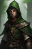 Placeholder: male wood elf, hunter, brown skin, Hooded armor, Green eyes, black belt