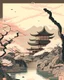 Placeholder: A serene, Japanese woodblock print-style illustration of a traditional temple set amidst a tranquil landscape of cherry blossoms, gentle streams, and rolling hills, using a soft color palette and delicate composition techniques.