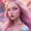 Placeholder: cheerful fairy, pink, blonde hair, beautiful, whole face, whole top hair head, wide open blue eyes, hyperrealism, masterpiece, expert, cinematic lighting, sharp focus, 8K, pastel, macro lens, woman, detailed, flower