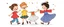 Placeholder: whimsical illustration of children playing and dancing. children's book style, on a white background