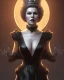 Placeholder: old evil queen in black leather gown, femme fatale, volouptous, busty, cleavage, angry, emperious, 8k resolution concept art portrait by Greg Rutkowski,