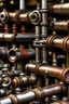 Placeholder: close up of victorian steel plates. Pipes, rivets, valves, displays. steel.