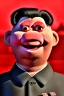 Placeholder: Waist up muppet Portrait, Kim Jong-un muppet doll, black suit, photo studio, red background, unreal engine 5, concept art, art station, god lights, ray tracing, RTX, lumen lighting, ultra detail, volumetric lighting, 3d.