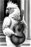 Placeholder: One single mature cockatoo, musician on the street, Vienna, model style, hyper realistic, extremely accurate, delicate, extremely detailed, mango style, wide-angle, open aperture, superfine pencil