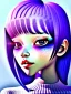 Placeholder: kawaii girl, purple hair, cute, semirealistic, sweater, close up portrait