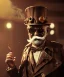 Placeholder: steampunk, cabaret scene. old man. little monkey, Sunglasses, rain, smoking, happy, hot. people background, highly detailed, concept art, unreal engine 5, god rays, ray tracing, RTX, lumen lighting, ultra detail, volumetric lighting, 3d, finely drawn, high definition, high resolution.