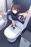 Placeholder: anime girl sitting on the toilet, reaching for toilet paper