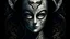 Placeholder: A mesmerizing close-up portrait of a masked woman, her mysterious, captivating eyes drawing the viewer in. The mask is intricately designed, featuring a delicate white lace pattern across her cheeks. She is dressed in a tight, form-fitting black period costume that accentuates her elegance. In the foreground, a chess table showcases bizarre, biomorphic creature pieces, each meticulously detailed and unique. The background is dark and mysterious, adding to the enigmatic atmosphere of this captiva