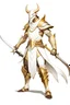 Placeholder: Full Body, White Dragonborn, Monk Knight, Fighter Pose, White and Gold outfit colour theme