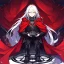 Placeholder: Vampire knight, young man, handsome, long white hair, black full plate armor, red cape