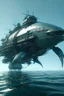 Placeholder: giant mech that looks like fish floating on the surface of the sea