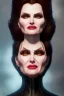 Placeholder: Geena Davis as evil queen in black leather, leather, busty, cleavage, angry, rage, stern look. character design by cory loftis, fenghua zhong, ryohei hase, ismail inceoglu and ruan jia. unreal engine 5, artistic lighting, highly detailed, photorealistic, fantasy