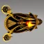 Placeholder: huge ornate spaceship made of brass flying through space, on fire, star trek