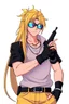 Placeholder: male cyberpunk solo with long hair tail, Norwegian, Wearing Leisureware and mirrored sunglasses, armed, wearing gloves without fingers, lean, nice, correct hands, 90s Anime Style, Retroanime, Video Game Character,