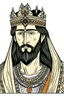 Placeholder: "Draw an Arabian king in manhowa style with a short beard and black shoulder-length hair, handsome, sharp features, wearing a crown. His color is slightly tan, and he has drowsy eyes. And black hair His body is of average height. Draw another Arabian king who is larger in size, with thick eyebrows." Draw in comice style