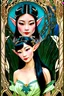 Placeholder: Art Nouveau art style A beautiful as a model asian woodland elf princess who looks like a young Lucy Liu seated on a throne in a mystical forest, photo-realistic