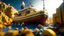 Placeholder: Surreal concept art of a lego image of the Poseidon Cruise Ship broken in half sinking down under water, epic, cinematic,