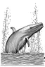 Placeholder: Blue whale breathing spouting fountain of water black and white coloring book