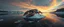 Placeholder: airbrush 3d rendering, close up chrome cd lobster space ship on small frozen island in lake, pinhole cam