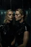 Placeholder: Margot Robbie and Georgia Henshaw in full black leather, trapped in a flooding chamber as water comes up to their necks.