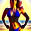 Placeholder: retrato de cuerpo entero mujer joven morena guapa atlética voluptuosa en bikini en la playa con el estilo de RAFAEL