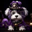 Placeholder: full body, Steampunk fluffy cute puppy, flower, purple black white, High resolution, top quality, sharp focus, 8k
