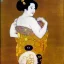 Placeholder: Retrato de cuerpo entero de una Geisha bella voluptuosa vestida estilo de Gustav Klimt