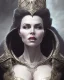 Placeholder: old evil queen in black leather gown, femme fatale, volouptous, busty, cleavage, angry, emperious, 8k resolution concept art portrait by Greg Rutkowski,