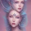 Placeholder: cosmic petit prince belle fine, profil de trois quart, grand front cosmique, peau bleu cristalline, yeux bleu, perle sur le front long cheveux blond et rose etoilé, cristaux sur le corps, collier de grande princesse, levres souriante, très jolie sourire