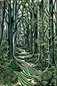 Placeholder: Linocut winding path through woodland