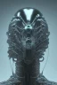 Placeholder: evil predator, alien, tron, head, bitcoin eyes, 8k, finely detailed, dark light, photo realistic, hr giger, cyberpunk