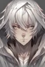 Placeholder: Anime man in hood messy white hair realistic