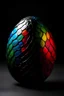 Placeholder: Colourful dragon egg and black back g round with no dragon face in the egg
