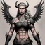 Placeholder: muscle viking woman with dragon back tattoo that extends down her arms, it is the blood eagle: a method of ritual execution