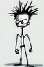 Placeholder: 2d drawing of a stickman, cool with punk hair, x eyes like in hangman, no shirt and only dressed in a white towel, hands on hips, 3d realistic in colour