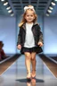 Placeholder: 2 years old very fat baby girl with clothing like fashion model with pretty high heels in runway