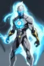 Placeholder: a drawing character that can control lighting and hes a superhero, hes kinda see through , and has a grey skin tone, and has a GYATT he has lightning surrounding him