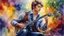 Placeholder: watercolor, impressionism, alcohol oil painting, handsome young man playing guitar, 32k resolution, hyper-detailed, fine details, fine rendering, airbrush strokes, 8k resolution concept art, hyper-detailed, intricate detail