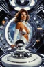 Placeholder: 23yo Raquel Welch, a lone explorer in this inverted universe, commands the strange vessel with an inverted authority and grace. Her hands navigate the reversed control panels, defying the laws of physics, yet with an air of confidence and determination. She moves with a fluidity that defies the constraints of this topsy-turvy world. The inverted vessel, an enigma of inverted engineering, responds to her every touch. The hum of machinery reverberates in reverse,