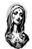 Placeholder: white and black illustration of madonne sdetailed in a tattoo style in white background