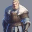 Placeholder: A nord male battlemage from Skyrim, partial steel nordic armor, blond hair of medium length, hearty, smiling, thick short beard, white snowy mountainous background