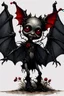 Placeholder: Artist Jean-Baptiste Monge style. A humanoid biomechanical Black bat-flower headed Baby with red eyes and a black and red dress. Modifiers: award winning crisp quality very cute